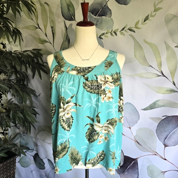 Sunny Island Hawaii Tops - SUNNY ISLAND | Vintage Hawaiian Sleeveless Blouse in Turquoise sz 2XL